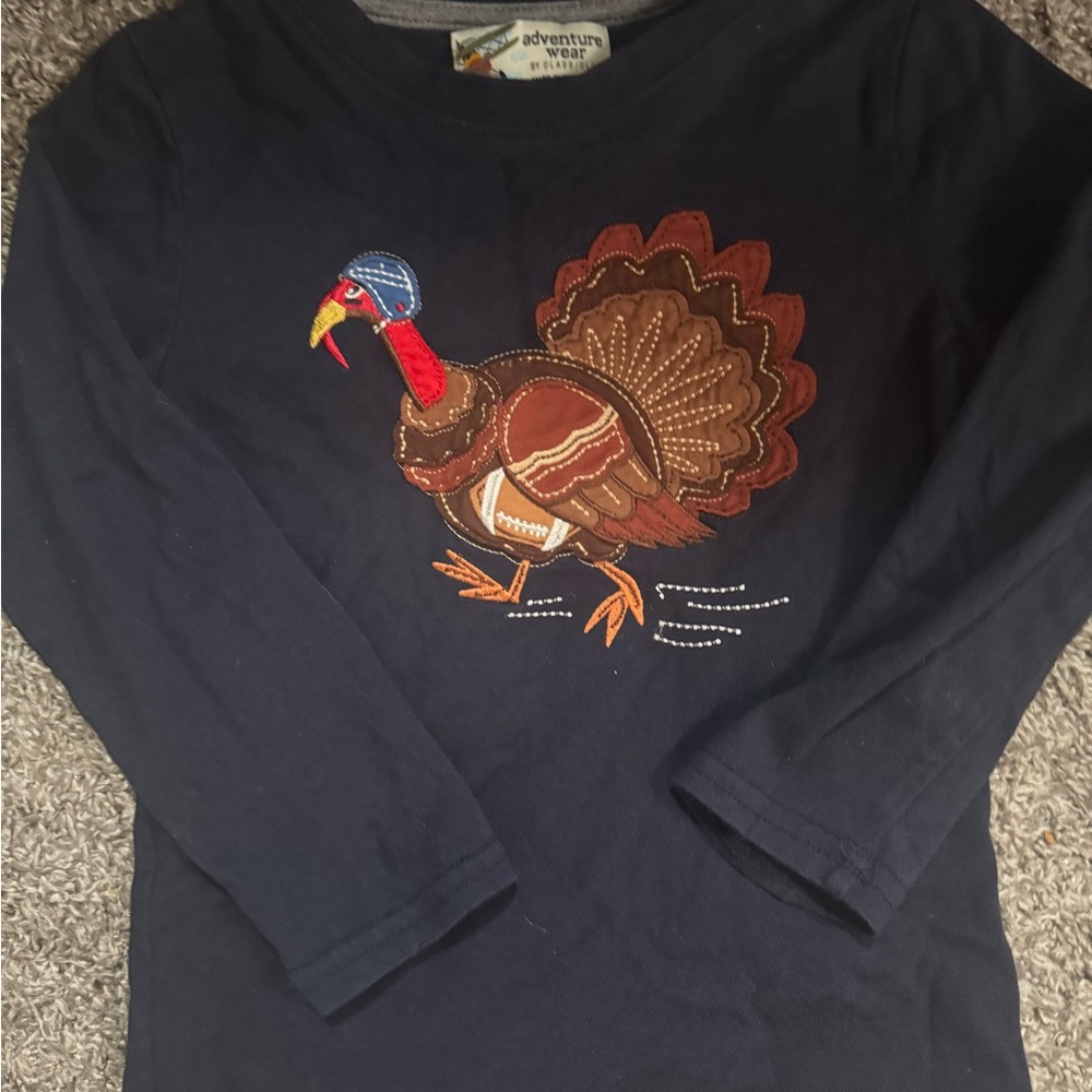 Kids Long Sleeve thanksgiving Turkey football Tee - Navy